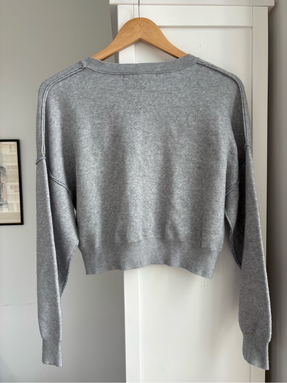 Altar’d State 1989 Cropped Sweater Gray Varsity Pullover Small Soft Cozy Preppy - Picture 3 of 10